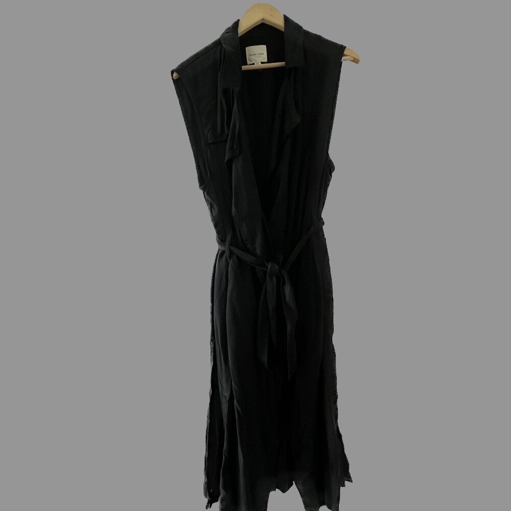 Silence + Noise Camille Washed Long Trench Vest in Black, size M - Picture 6 of 7